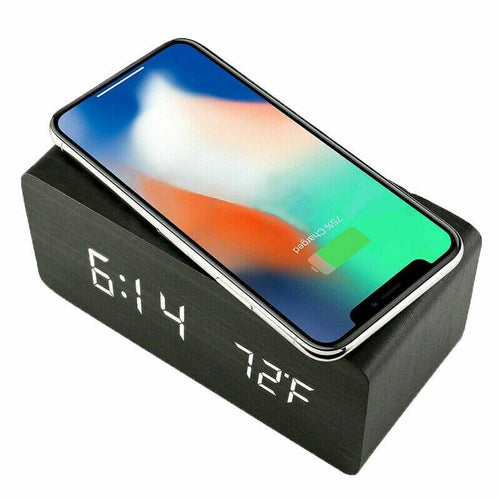 Réveil en bois noir chargeur à induction-Reveilleur