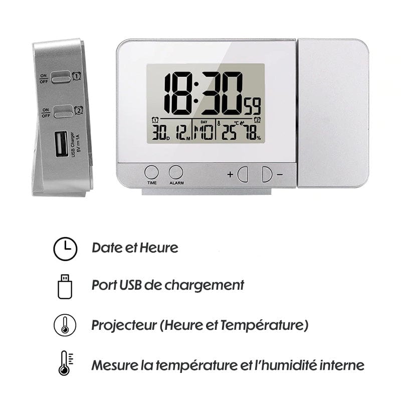 Réveil Projecteur Heure et Température
