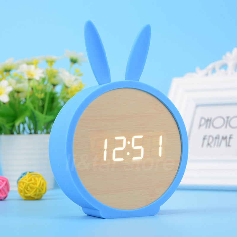 Réveil Lapin LED Bois Commande vocale