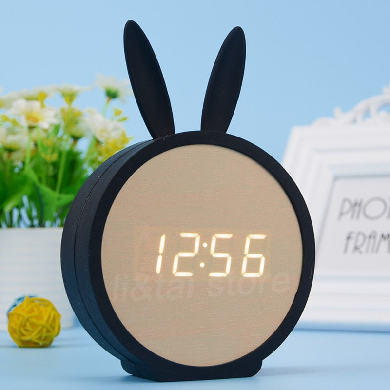 Réveil Lapin LED Bois Commande vocale