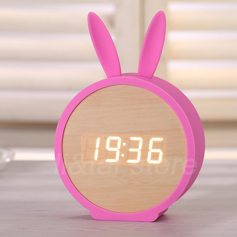 Réveil Lapin LED Bois Commande vocale