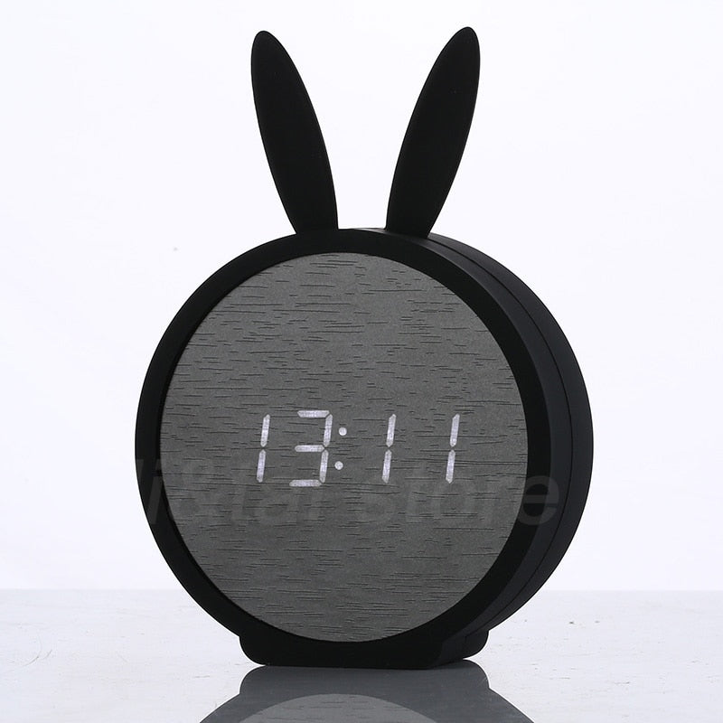 Réveil Lapin LED Bois Commande vocale