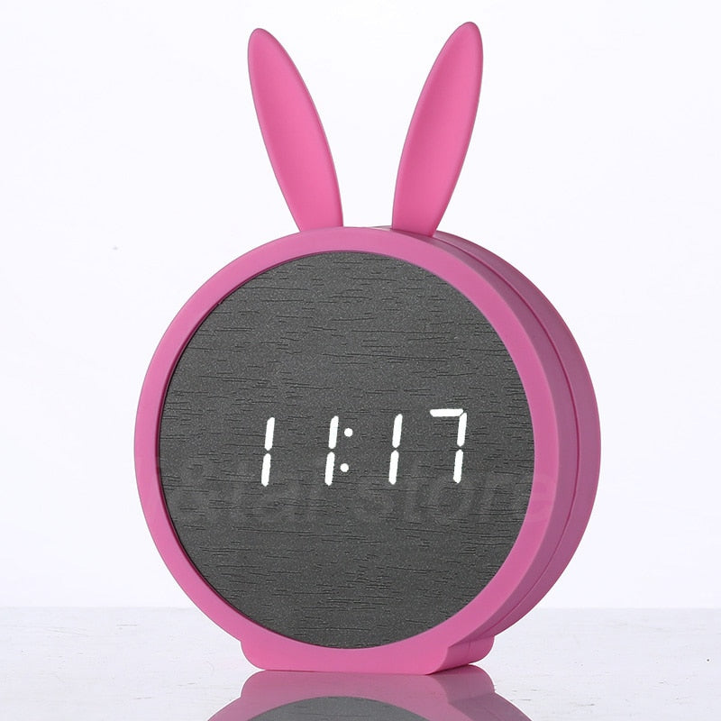 Réveil Lapin LED Bois Commande vocale