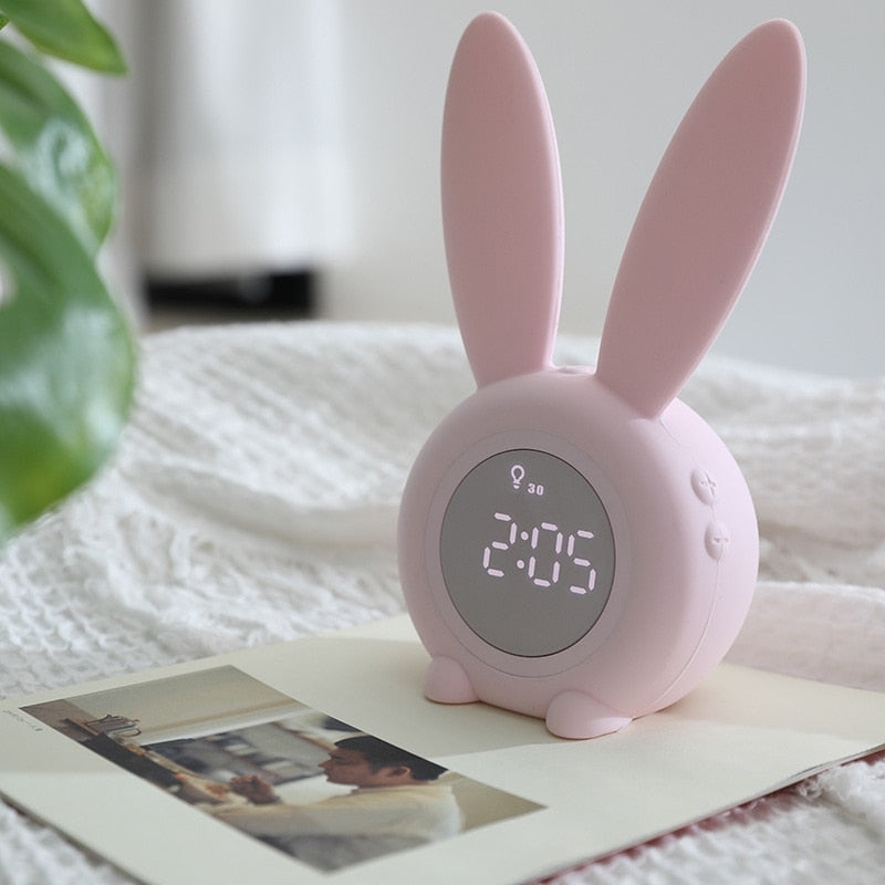 Rabbit Alarm Clock Rechargeable LED Night Light - Dimensions of 17.5x7.2 CM