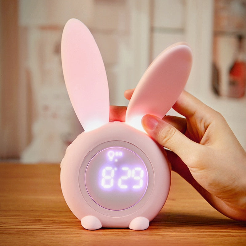 Rabbit Alarm Clock Rechargeable LED Night Light - Dimensions of 17.5x7.2 CM