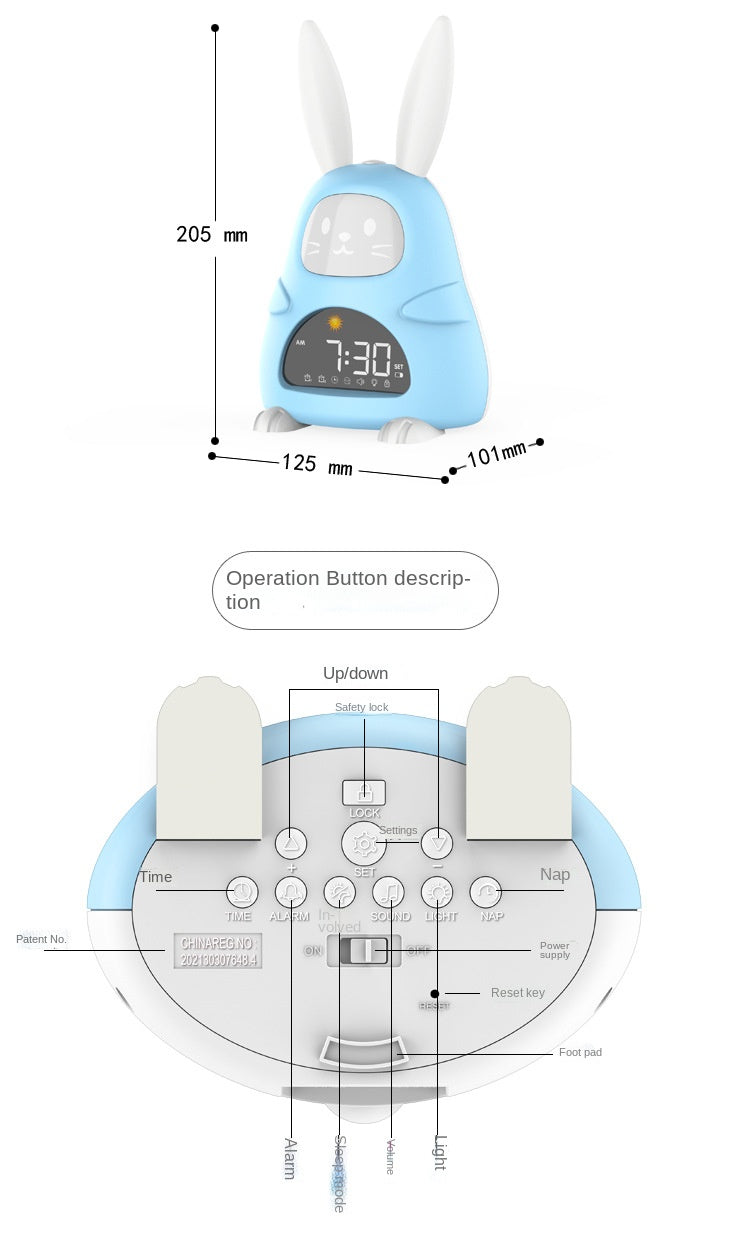 Réveil Lapin Numérique Veilleuse sept couleurs - Dimensions de 20x12 CM