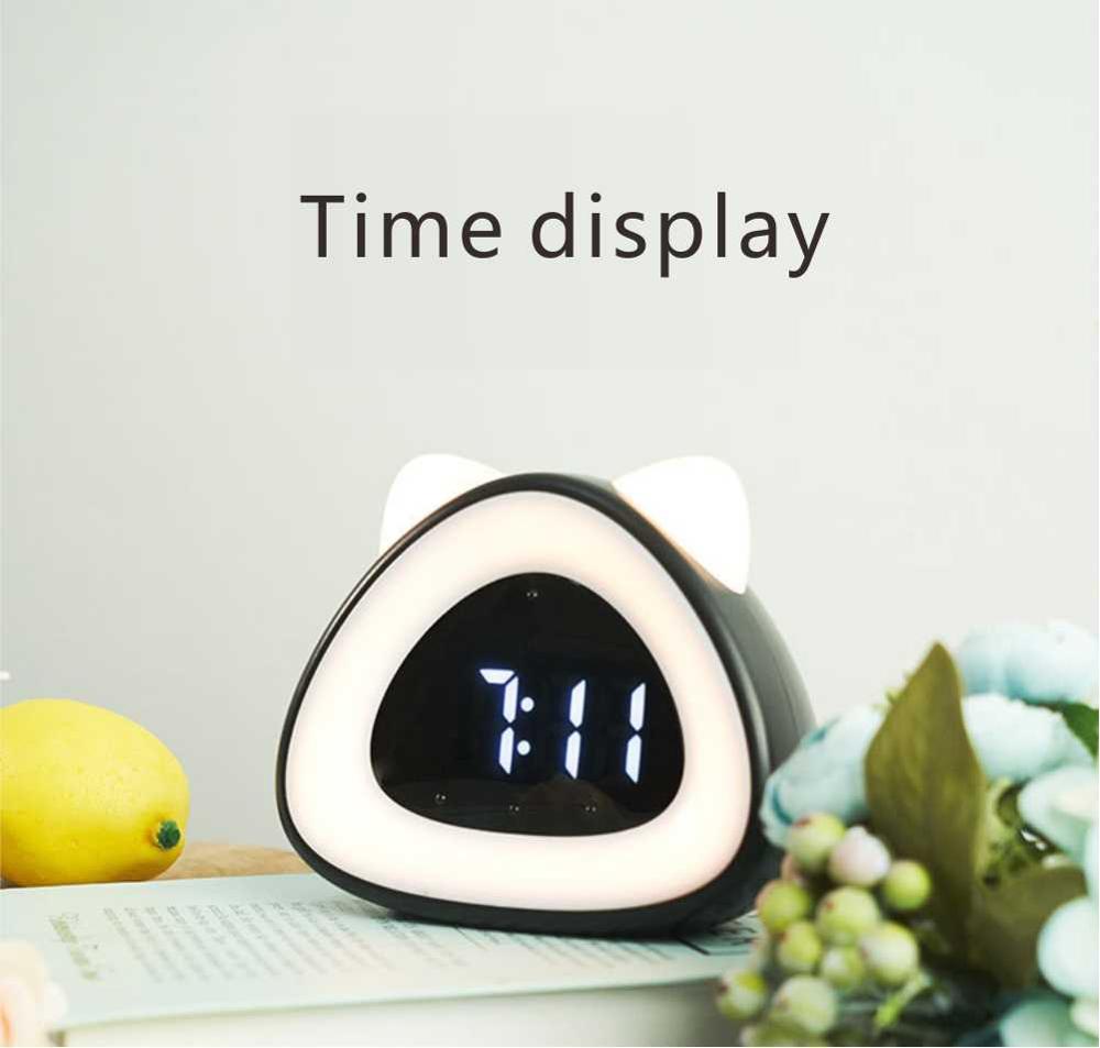 Reloj despertador moderno con forma de gato LED USB 