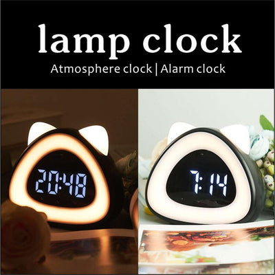 Reloj despertador moderno con forma de gato LED USB 