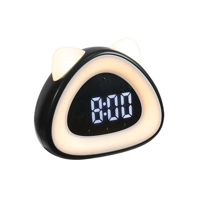 Reloj despertador moderno con forma de gato LED USB 