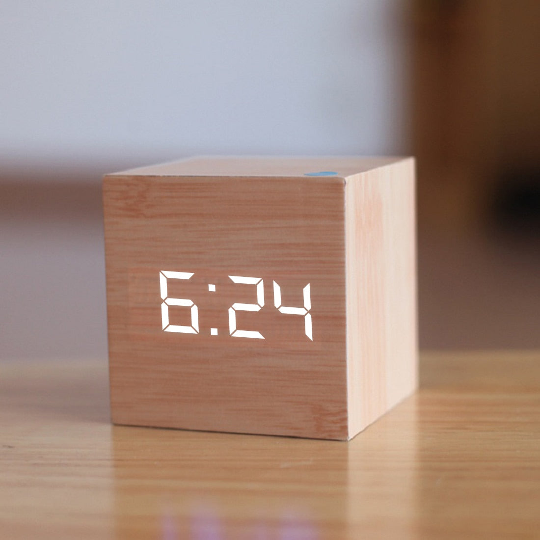 Cube light wooden alarm clock