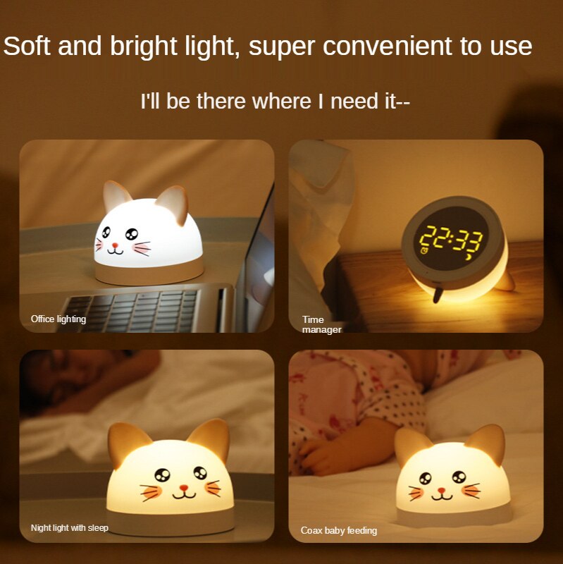 Children's LED Alarm Clock - Cat Electronic Night Light