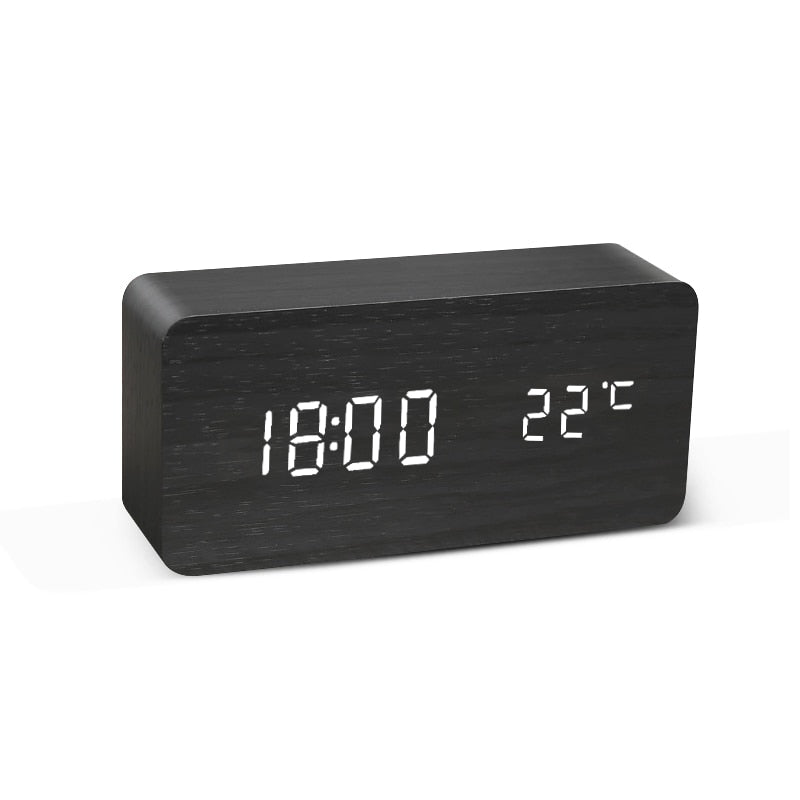 Rectangle black wooden alarm clock