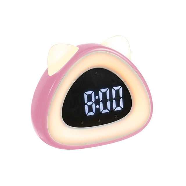 Reloj despertador moderno con forma de gato LED USB 