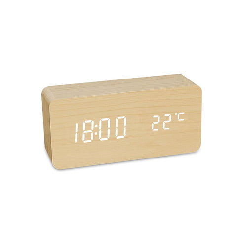 Long format light wood alarm clock