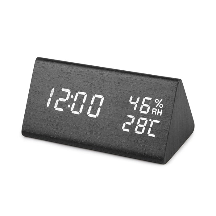 Prism black wood alarm clock