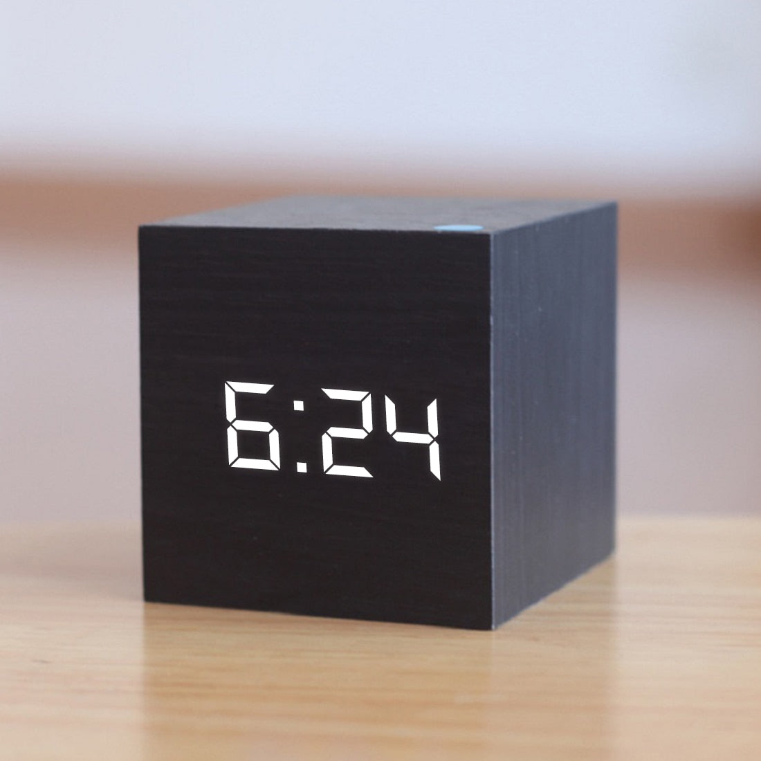 Black wood cube alarm clock