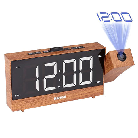 Reloj despertador con proyector de madera.