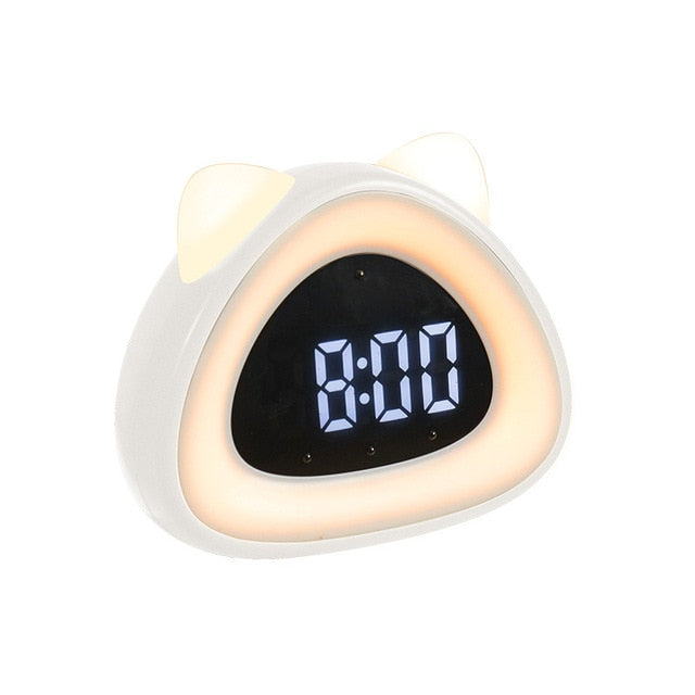 Reloj despertador moderno con forma de gato LED USB 