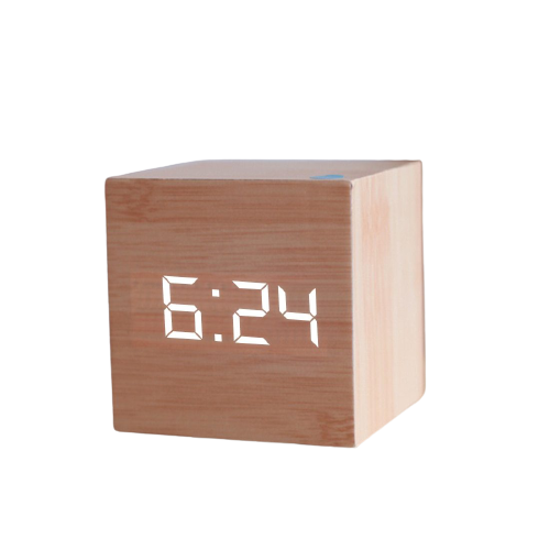 Cube light wooden alarm clock