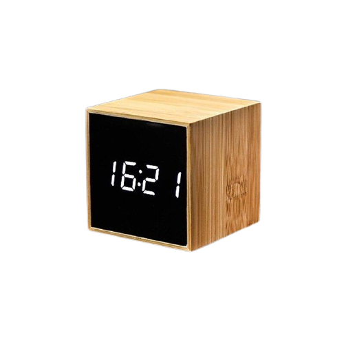 Wooden outline cube alarm clock