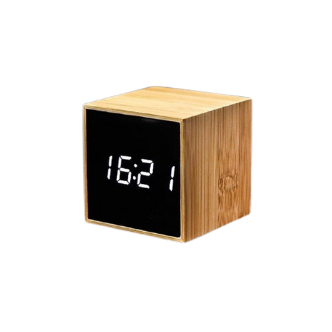 Wooden outline cube alarm clock