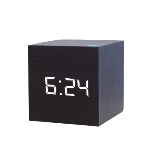 Black wood cube alarm clock