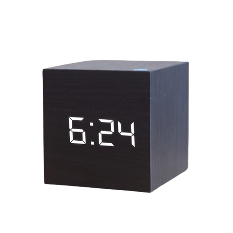 Black wood cube alarm clock