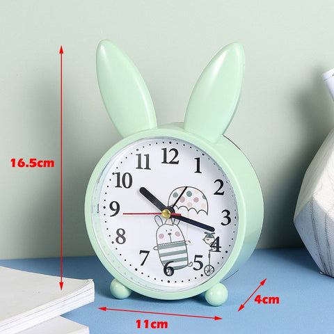 Reloj despertador infantil con forma de conejo, sencillo y silencioso, dimensiones 16,5 x 11 cm