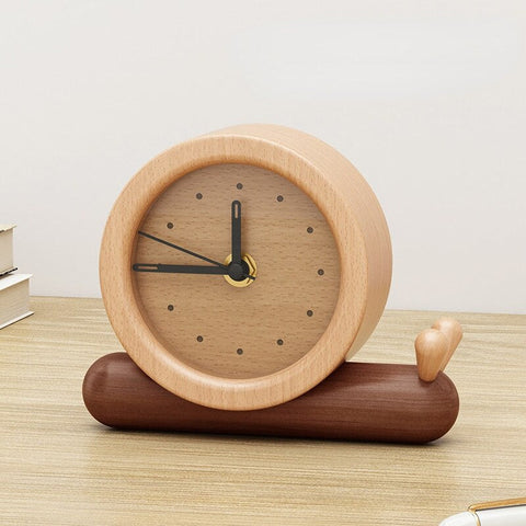 Reloj despertador analógico de madera con forma de gato