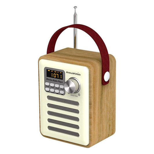 Mini radio despertador portátil de madera