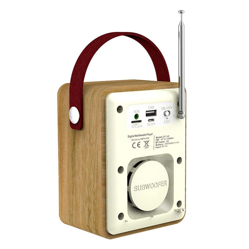 Mini radio despertador portátil de madera