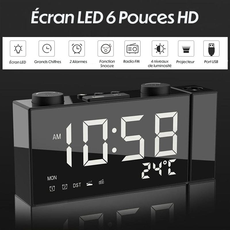 Radio Réveil Projecteur Horloge LED