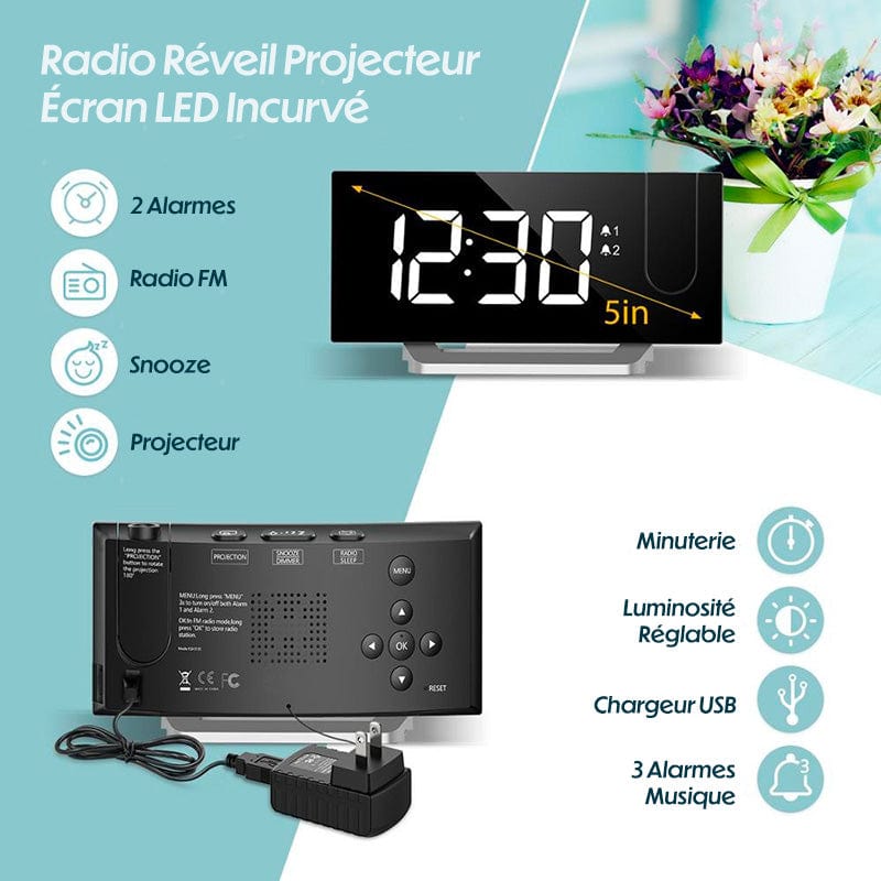 Alarm Clock Radio 5 Inch LED Projector