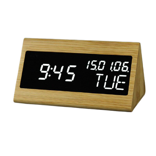 Prism design wooden alarm clock