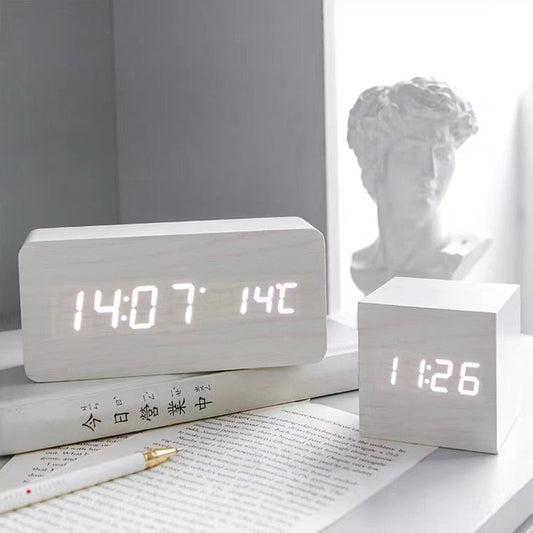 Modernist White Wood Alarm Clock: A Touch of Minimalist Style