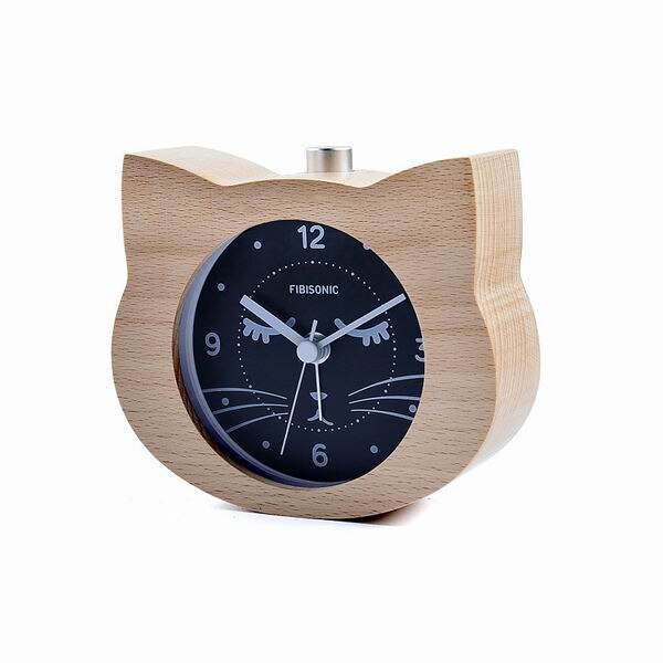 Reloj despertador con forma de gato de madera refinada 