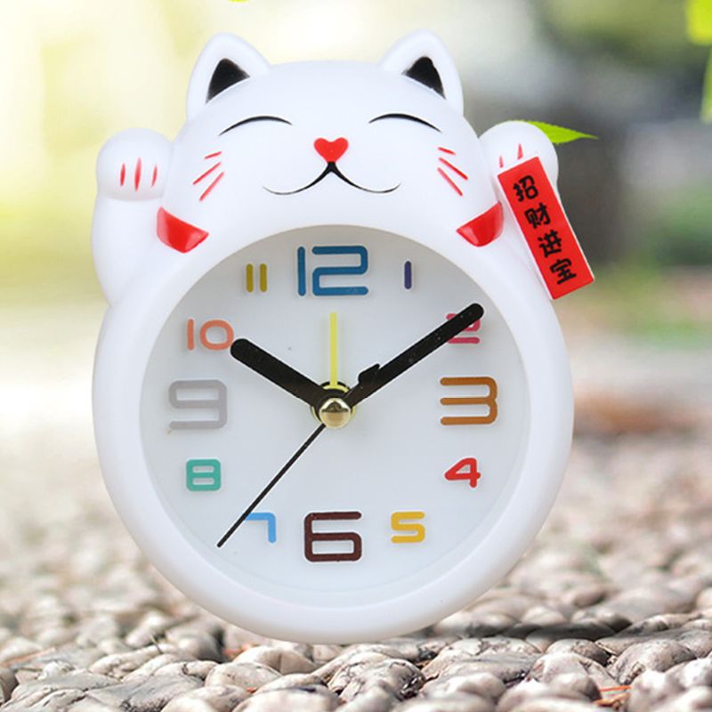 Reloj despertador con gato Maneki-neko (gato de la suerte chino)