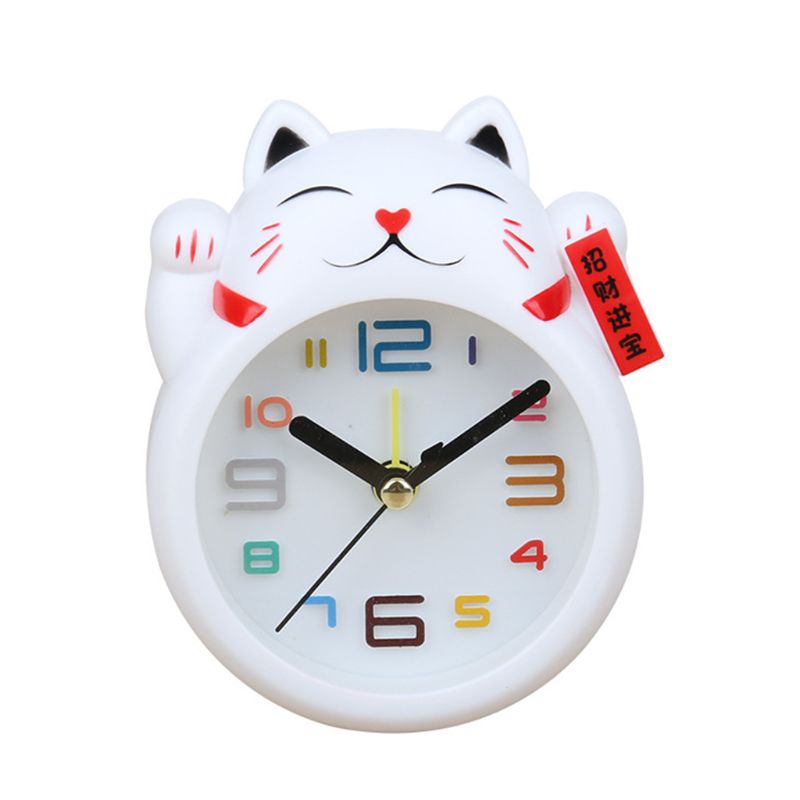 Reloj despertador con gato Maneki-neko (gato de la suerte chino)