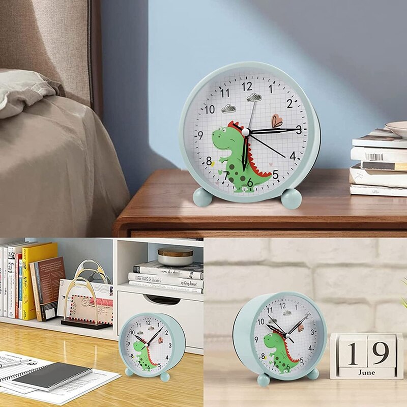 Educational Sage Green Dinosaur Alarm Clock - Dimensions of 11.5x11 CM