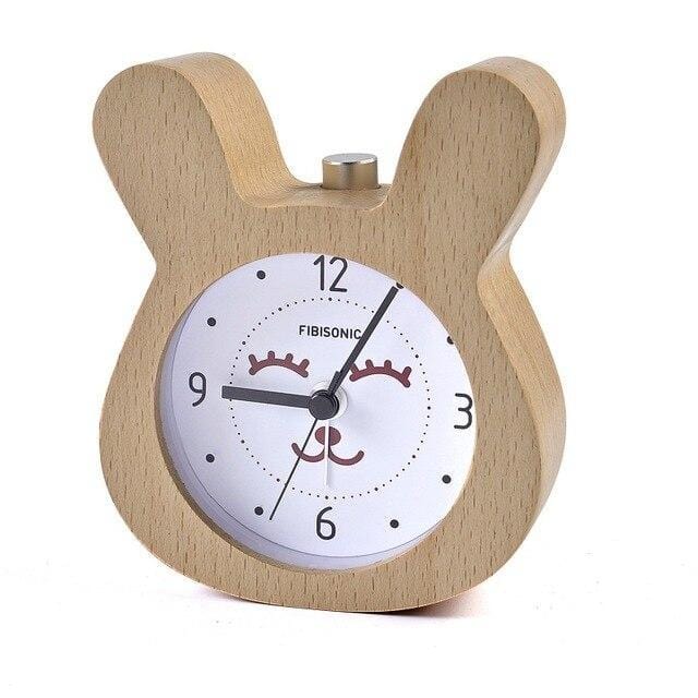 Reloj despertador de madera con forma de conejo