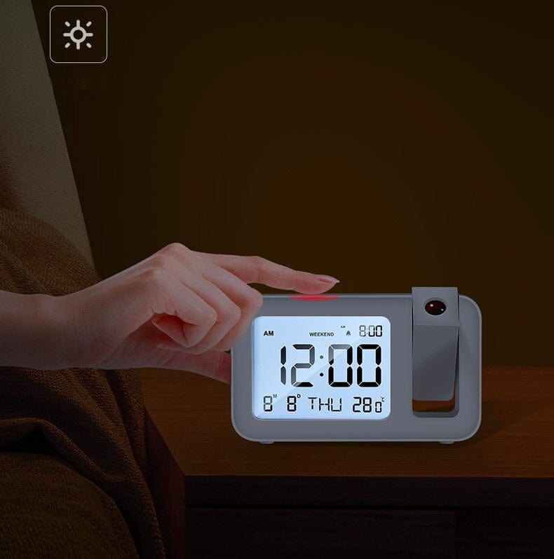 Reloj despertador con proyector de diseño blanco