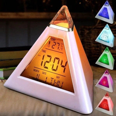 Reloj despertador piramidal de 7 colores