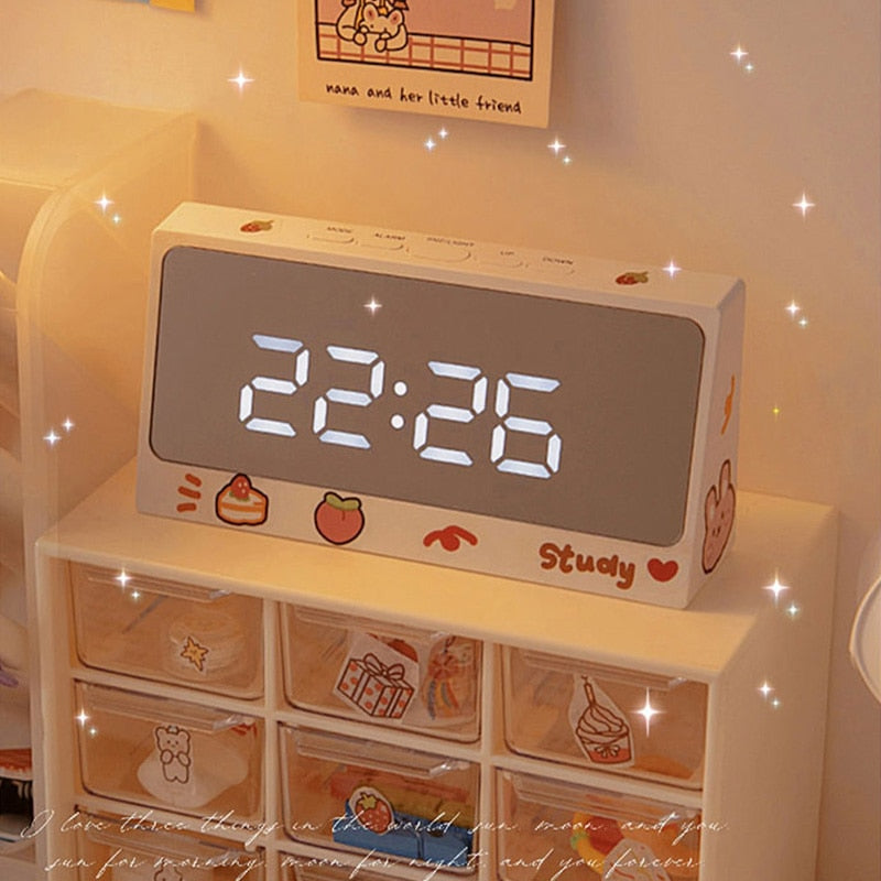 Pink Kawaii Digital Design Alarm Clock - Dimensions of 15x7.5 CM