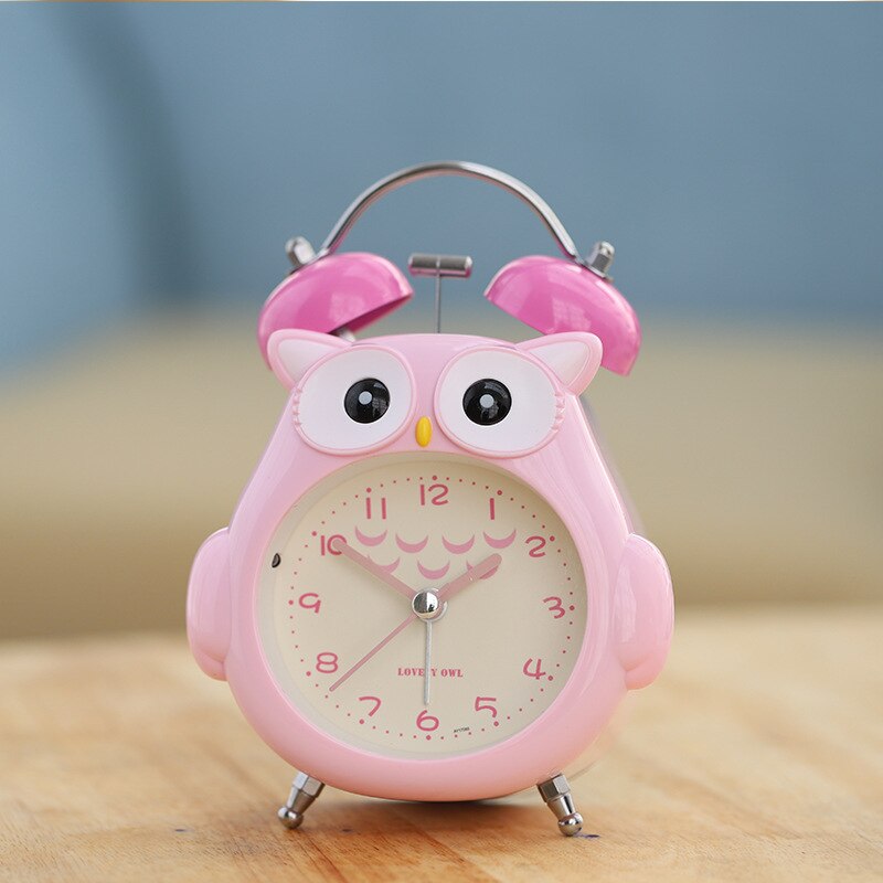 Reloj despertador con pingüino rosa y bonito búho rosa - Dimensiones 14,5 x 10,5 cm