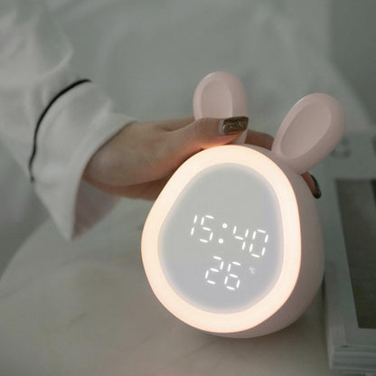 Cute Rabbit Alarm Clock Children's Night Light Music Voice Control - Dimensions of 15x10 CM