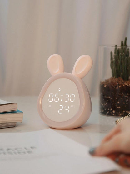 Cute Rabbit Alarm Clock Children's Night Light Music Voice Control - Dimensions of 15x10 CM