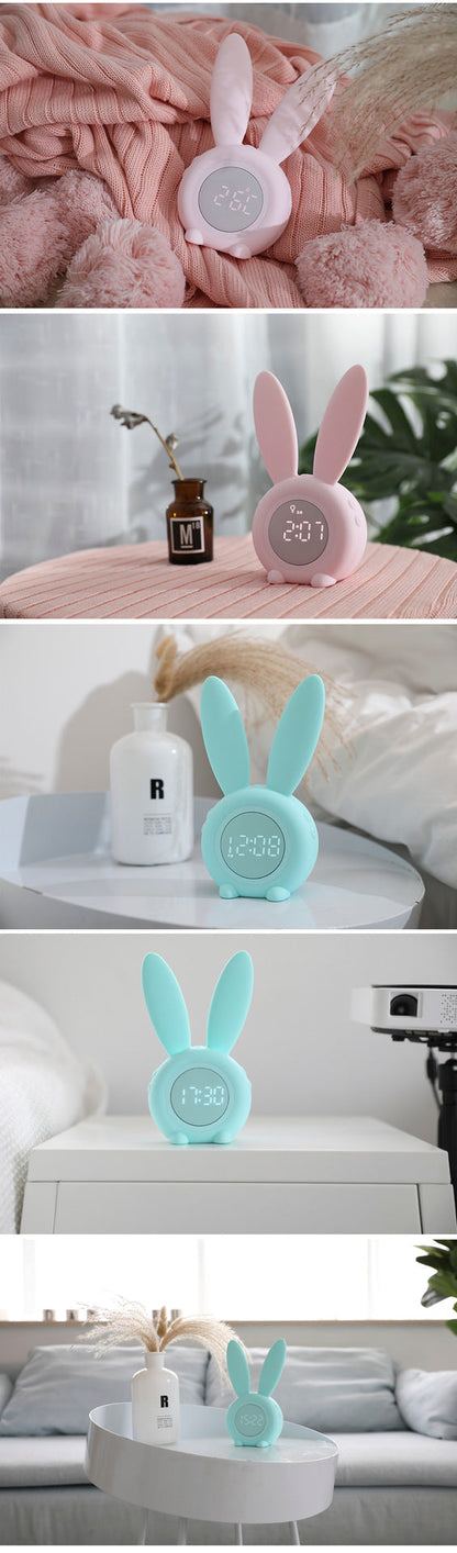 Rabbit Alarm Clock Rechargeable LED Night Light - Dimensions of 17.5x7.2 CM